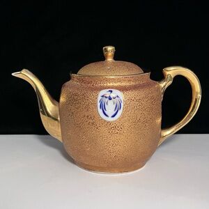 Vintage GOLD ENCRUSTED Japan LUSTERWARE TEAPOT / Repaired Lid / PHOENIX PANEL